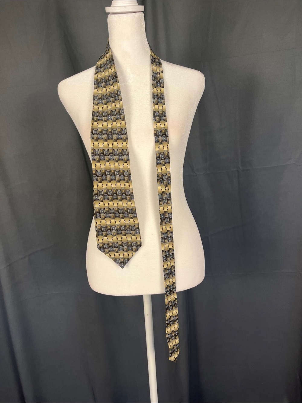 Ziggurat Blue Tan and Gray Patterned Silk Tie